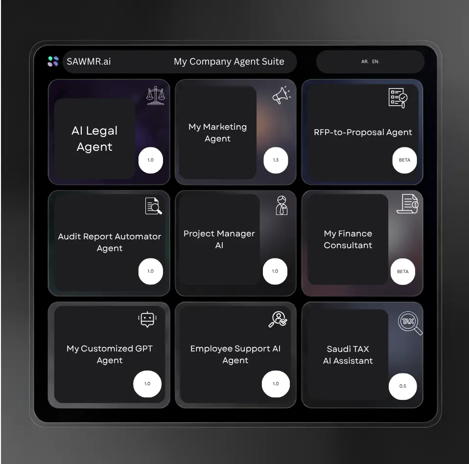 Specialized AI Agents interface showing custom-built AI agents for various business needs